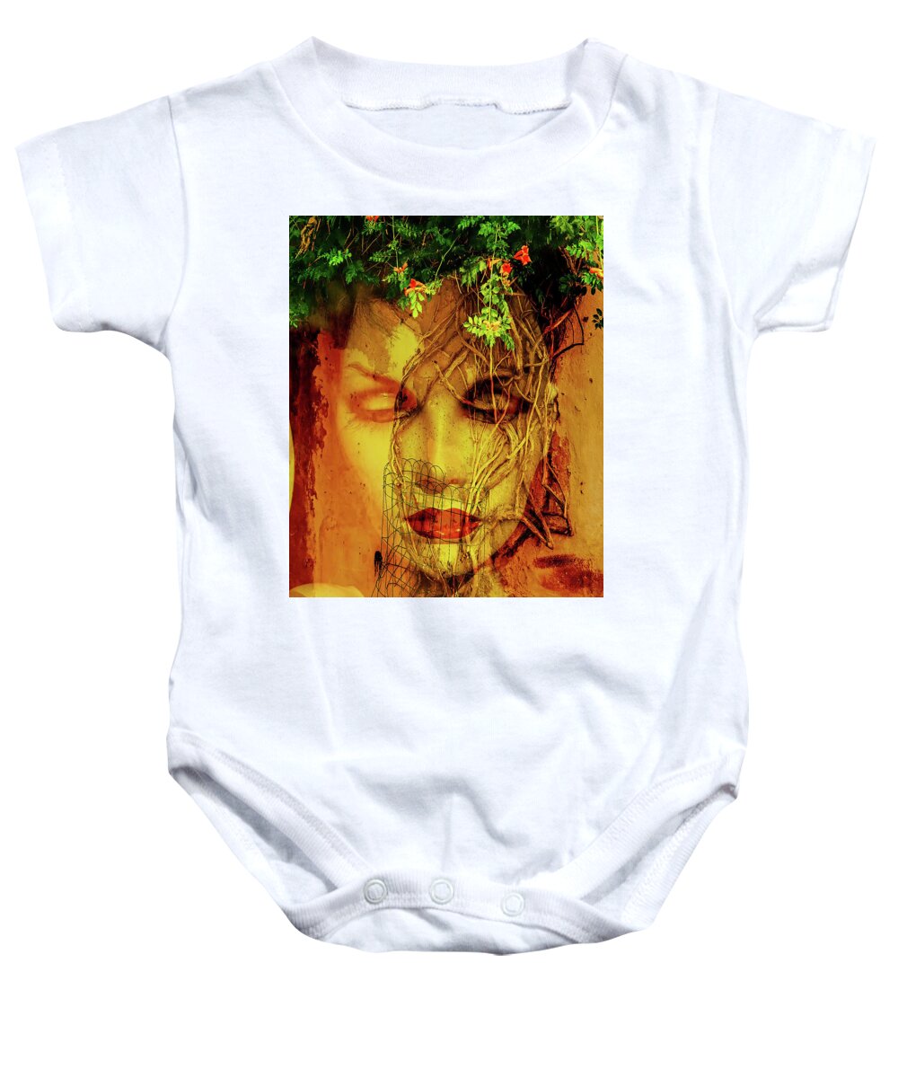 Face Baby Onesie featuring the photograph The face and the tree by Gabi Hampe