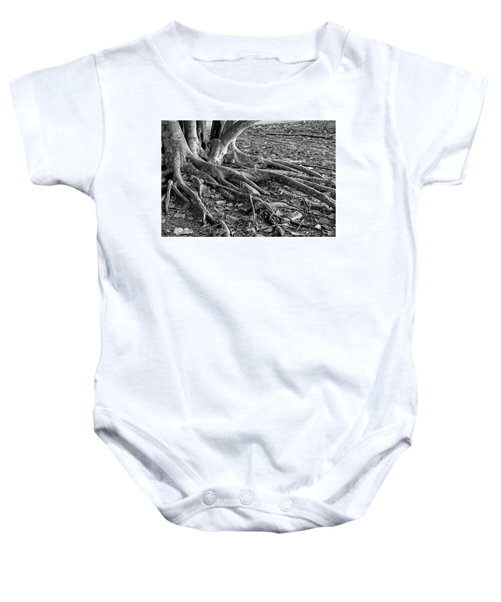 Banyan Baby Onesie featuring the photograph The Fingers-bw by Michiale Schneider