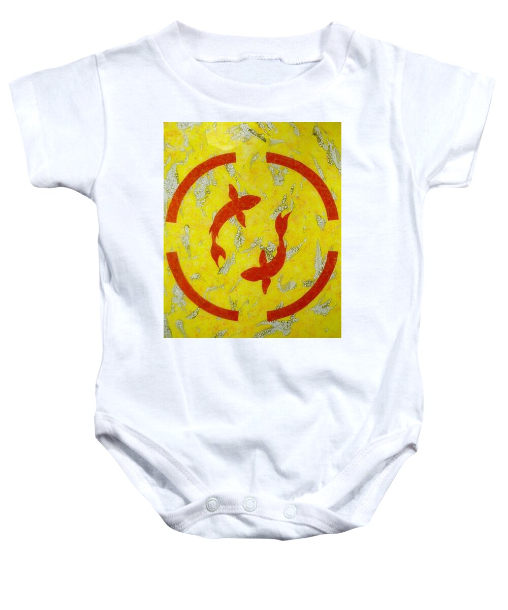 Yellow Baby Onesie featuring the glass art The Fishes by Christopher Schranck