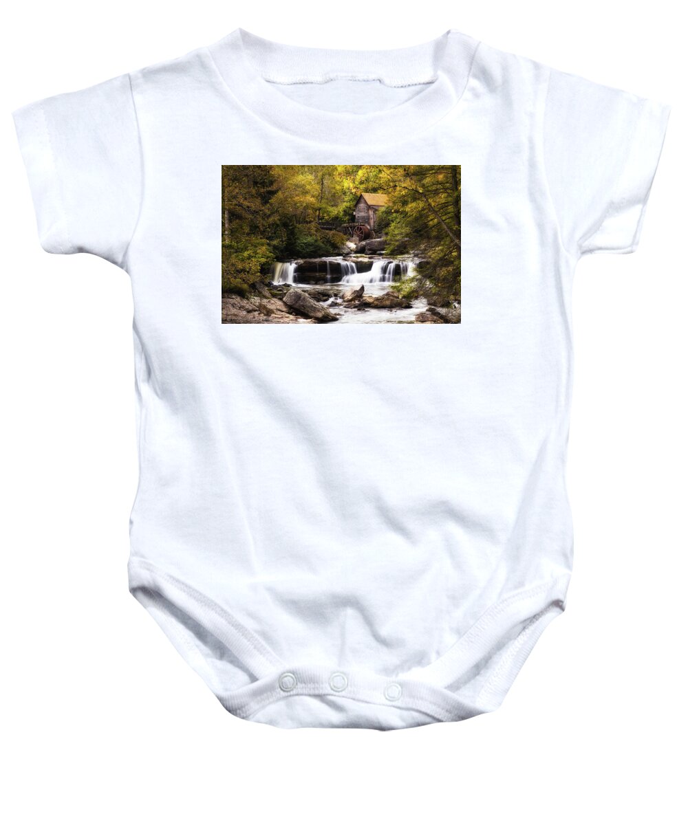 Babcock State Park Baby Onesie featuring the photograph The Glade Creek Grist Mill by C Renee Martin