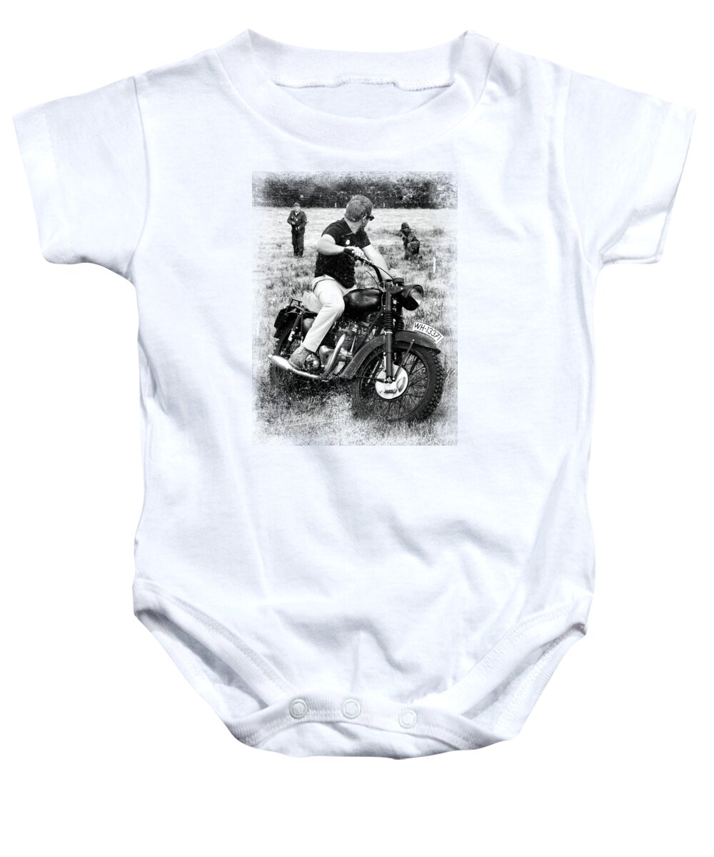 Triumph Baby Onesie featuring the photograph The Great Escape by Mark Rogan