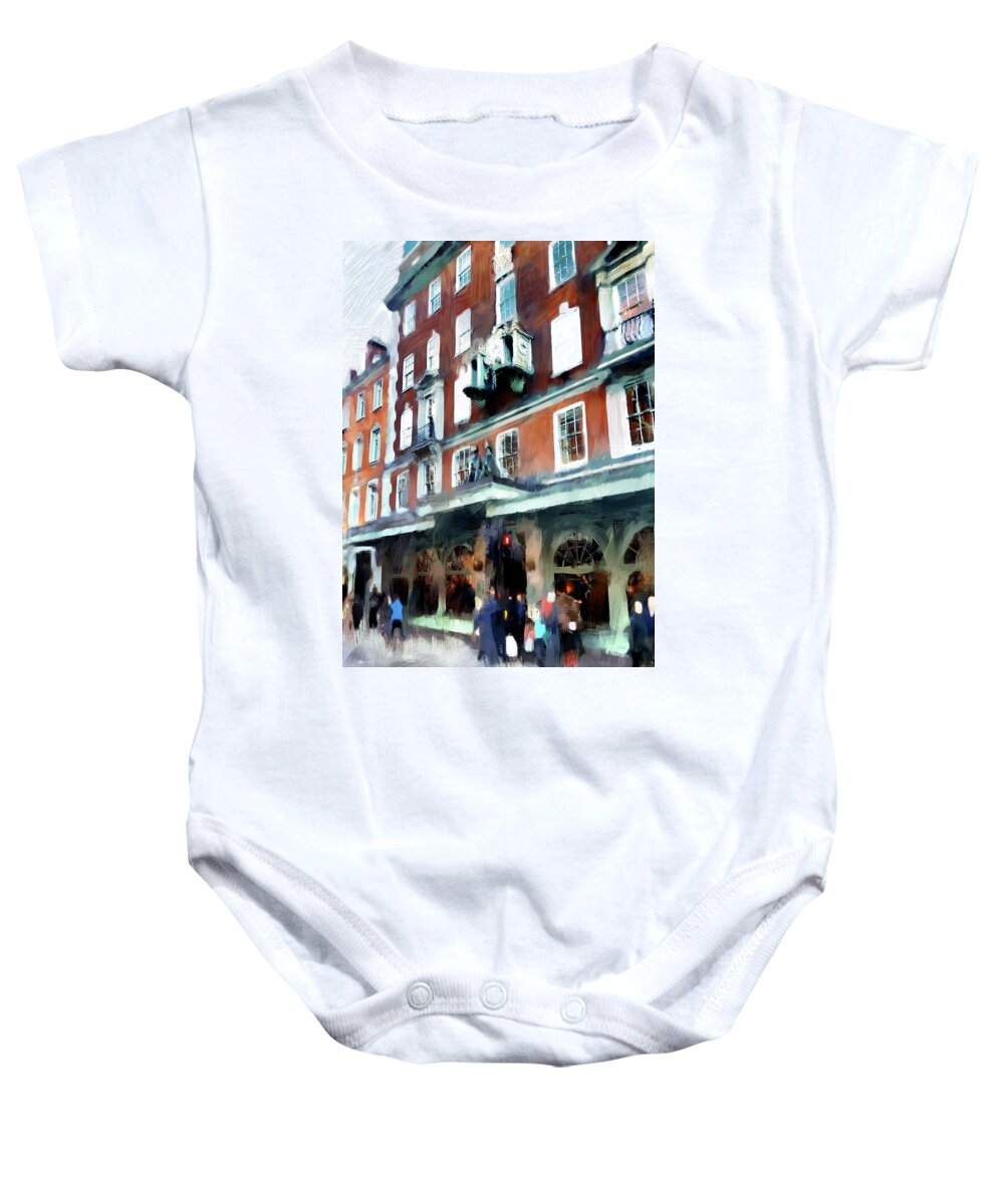 London Baby Onesie featuring the digital art The Grocer - Fortnum and Mason by Nicky Jameson
