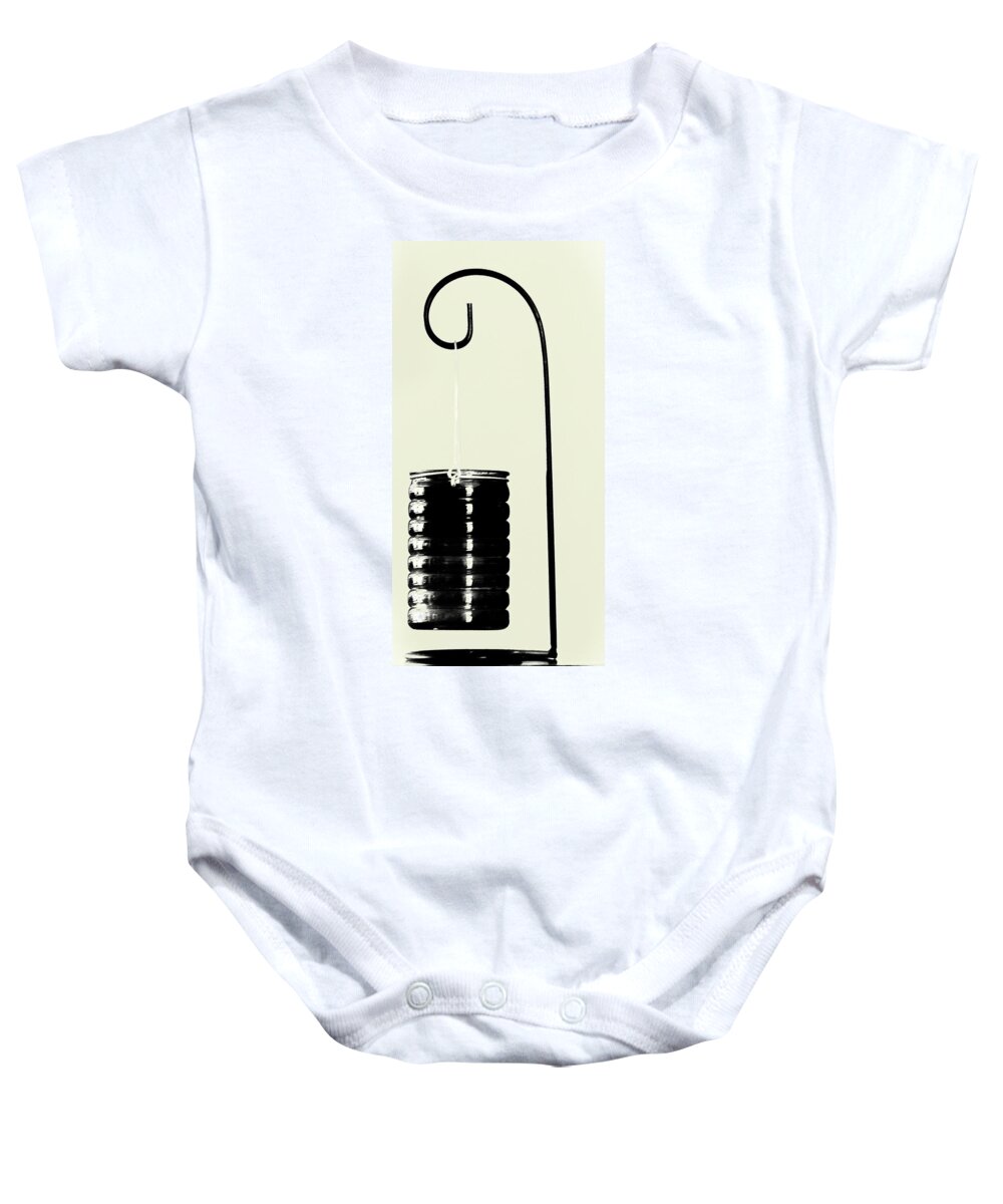 Black And White Baby Onesie featuring the photograph The hanging bucket by Patrick Kain