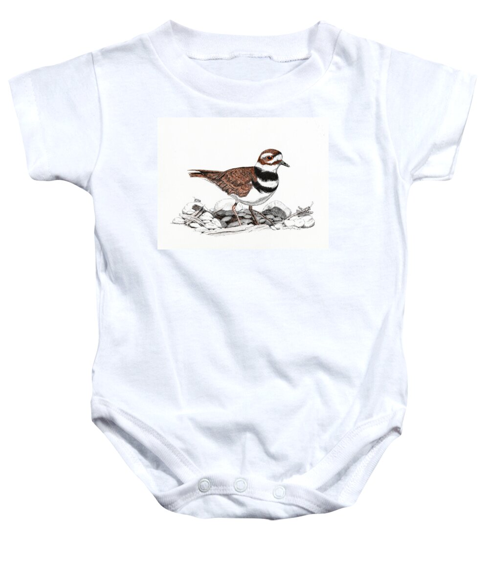 Birds Baby Onesie featuring the drawing The Killdeer by Timothy Livingston