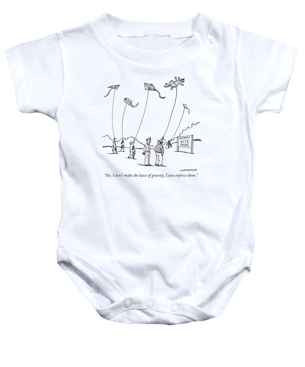 Sir Baby Onesie featuring the drawing The laws of Gravity by Joe Dator