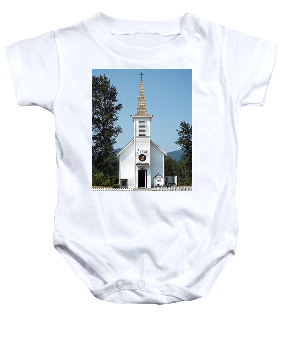 United States Baby Onesie featuring the photograph The Little White Church in Elbe by Joseph Hendrix