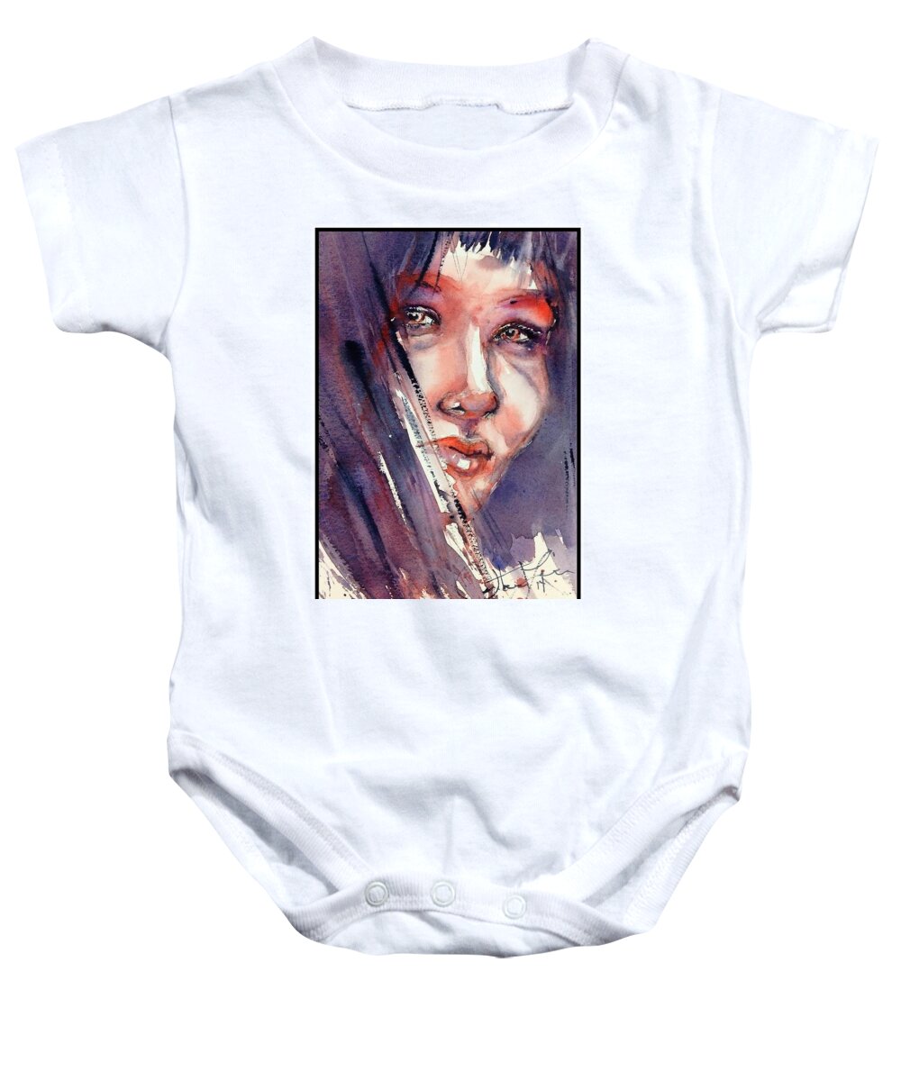 Portrait Baby Onesie featuring the painting The Look by Judith Levins