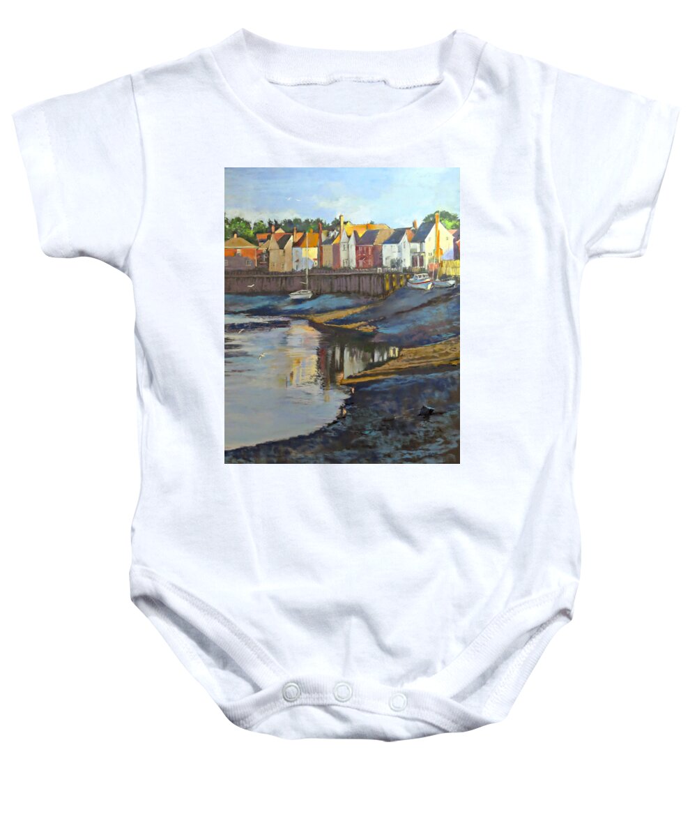 Landsape Baby Onesie featuring the painting The Saltwater Village Evening by Angelina Whittaker Cook