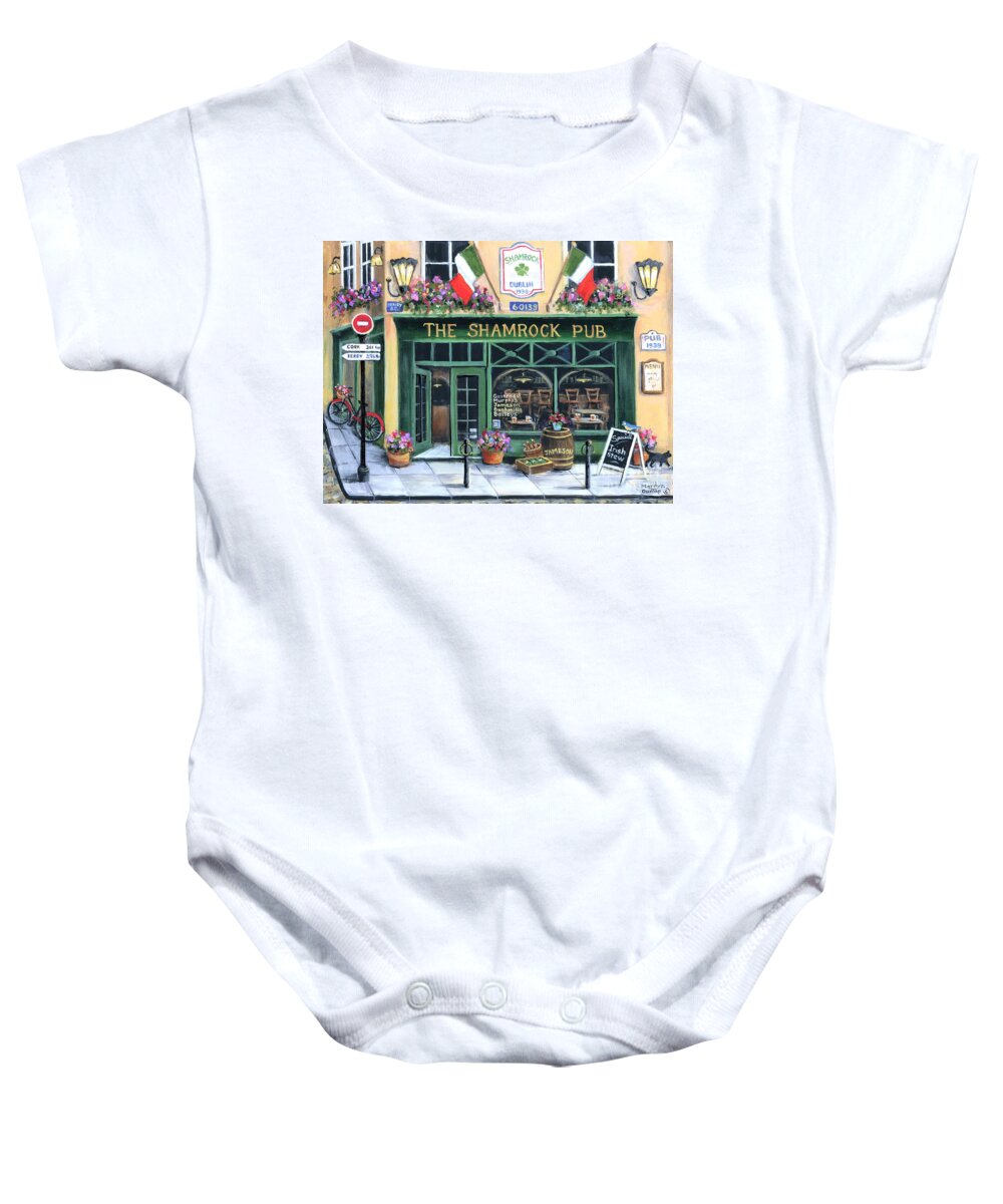 St Patrick's Day Baby Onesie featuring the painting The Shamrock Pub by Marilyn Dunlap