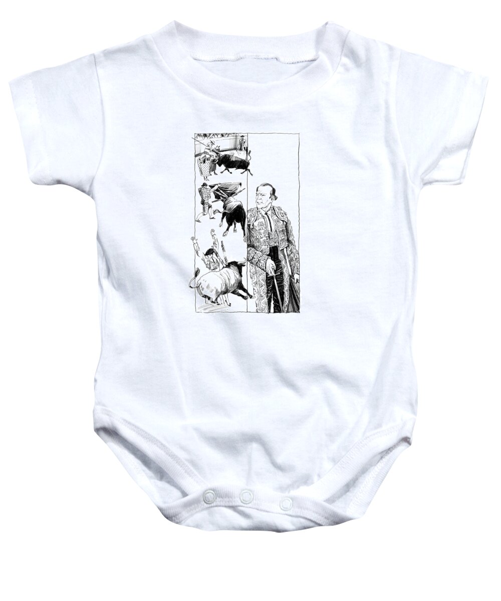 The Undefeated Baby Onesie featuring the drawing The Undefeated. Ernest Hamingway. Illustration by Igor Sakurov