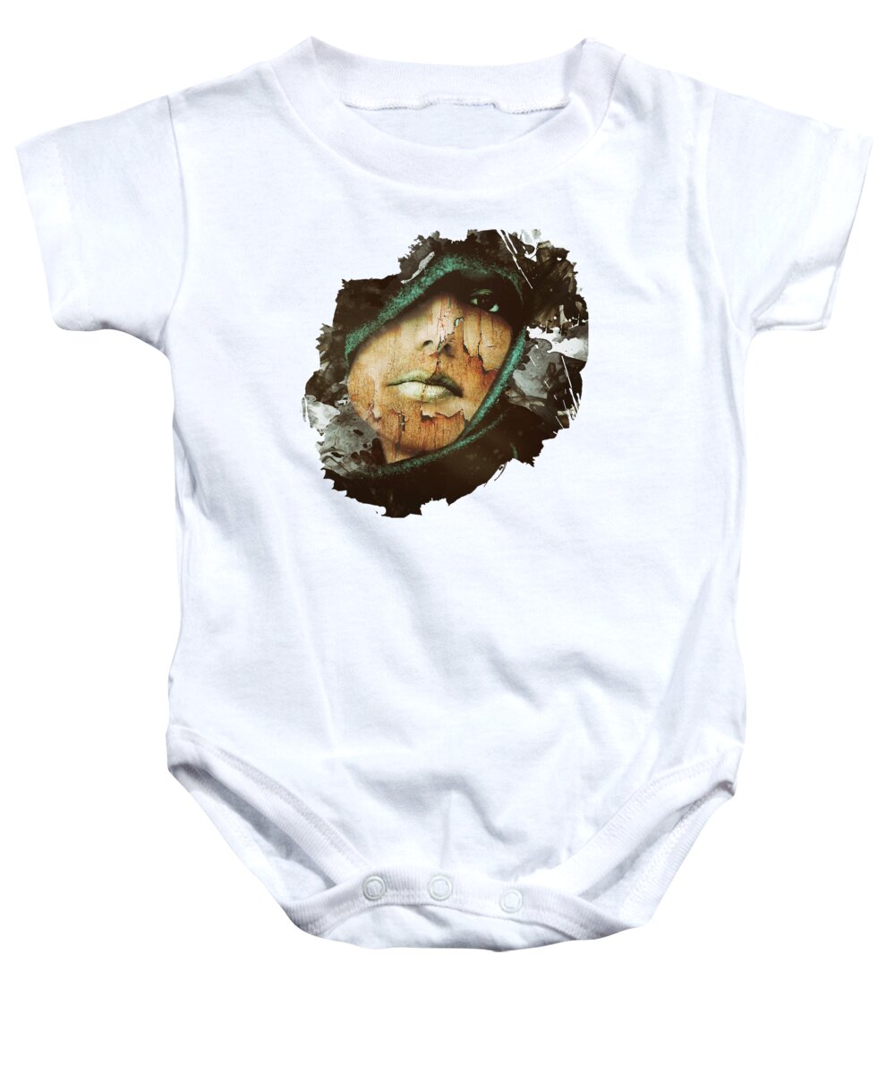Abstract Surreal Portrait Texture Baby Onesie featuring the digital art The Watcher by Katherine Smit