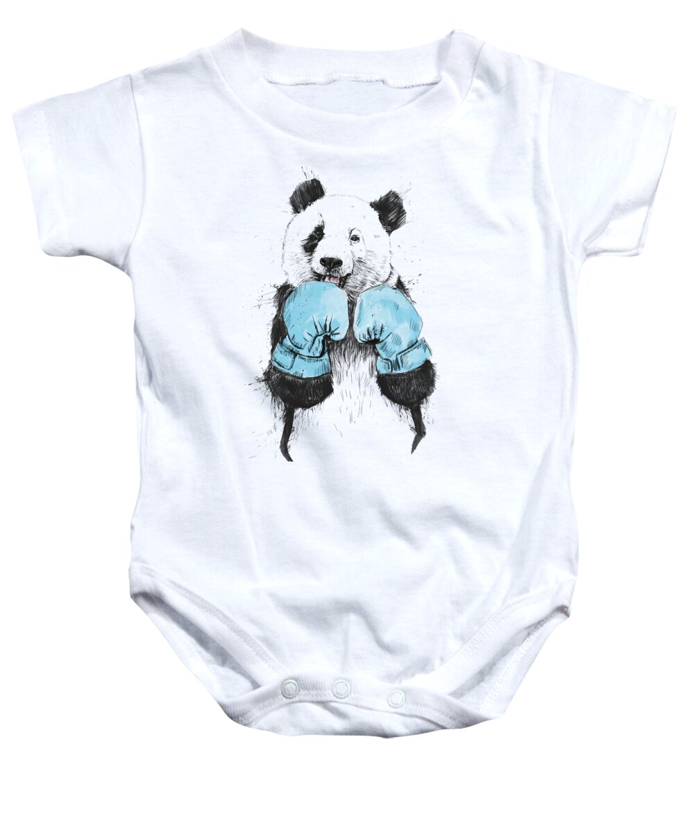 Panda Baby Onesie featuring the drawing The Winner by Balazs Solti