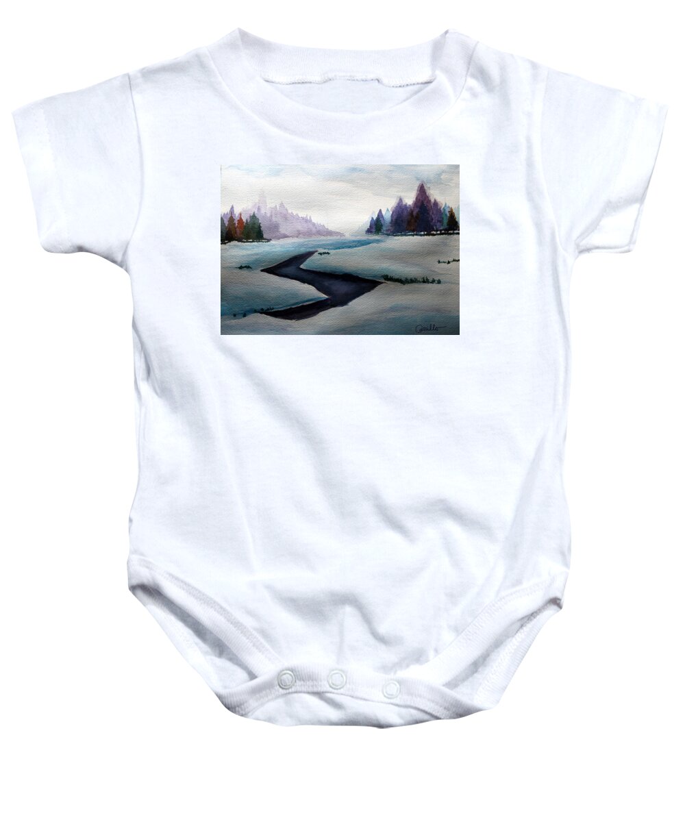 Watercolor Winter Lanscape. Winter Wonders. Winter Watercolors. Lanscape Baby Onesie featuring the painting The Wonders of Winter by Ruben Carrillo