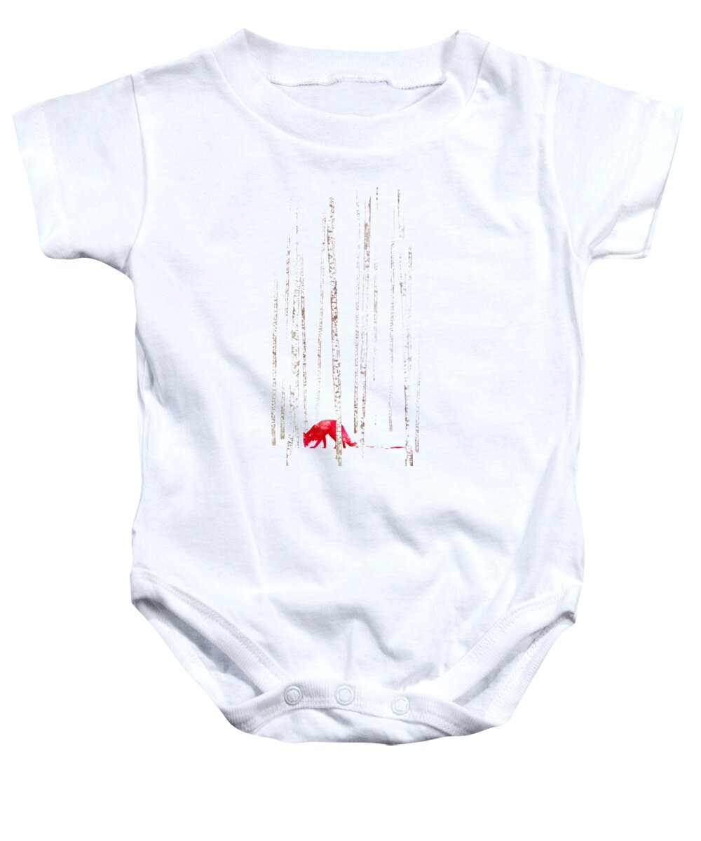 Fox Baby Onesie featuring the mixed media There's nowhere to run by Robert Farkas