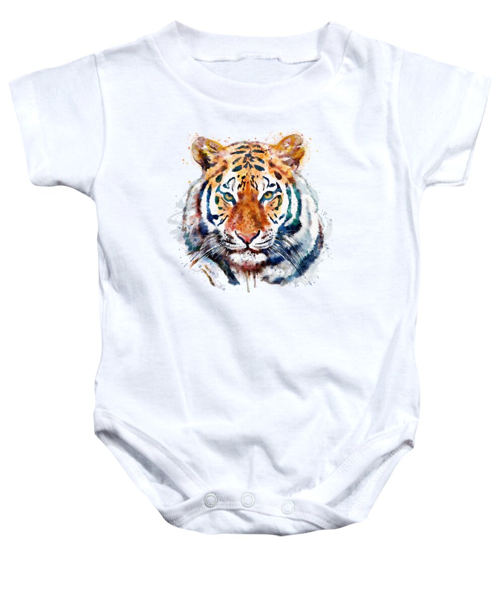 Tiger Baby Onesie featuring the painting Tiger Head watercolor by Marian Voicu