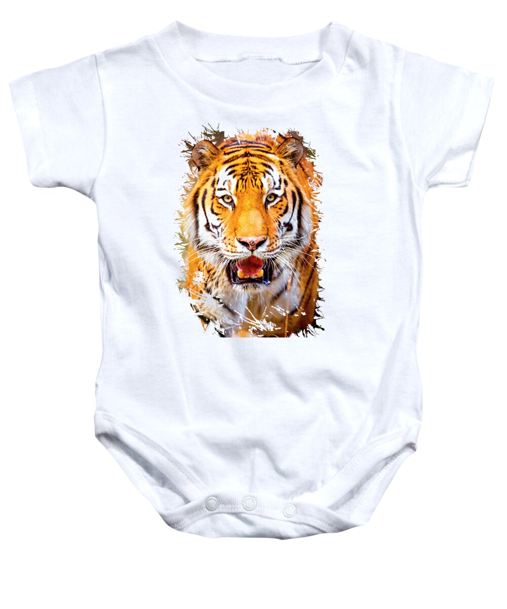 Tiger Art Baby Onesie featuring the photograph Tiger Art A Beautiful and Powerful Rendering of This Iconic Animal by David Millenheft