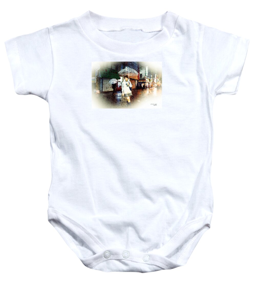 Landscape Baby Onesie featuring the painting Rainy Tokyo Night by Chris Armytage