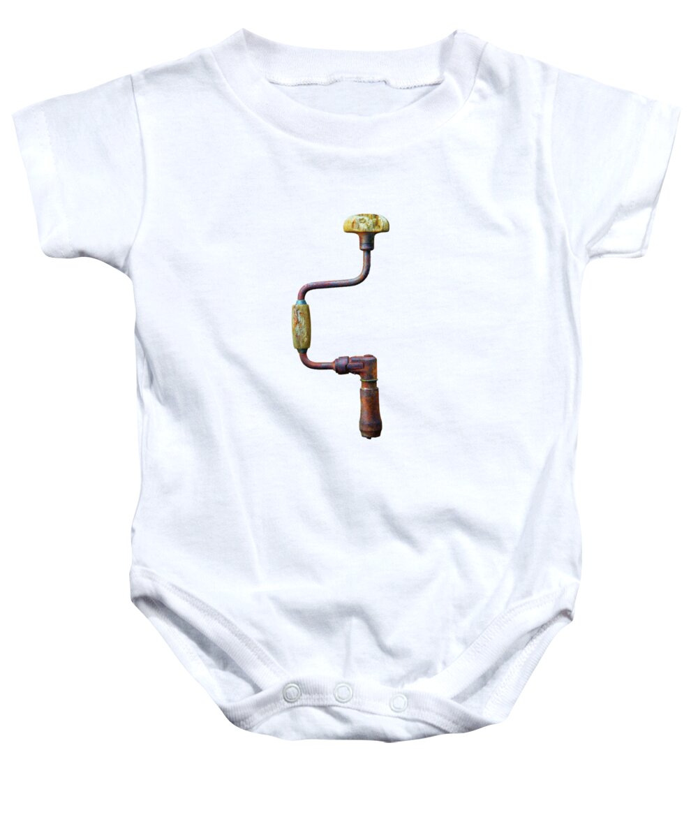 Antique Baby Onesie featuring the photograph Tools On Wood 61 on BW by YoPedro