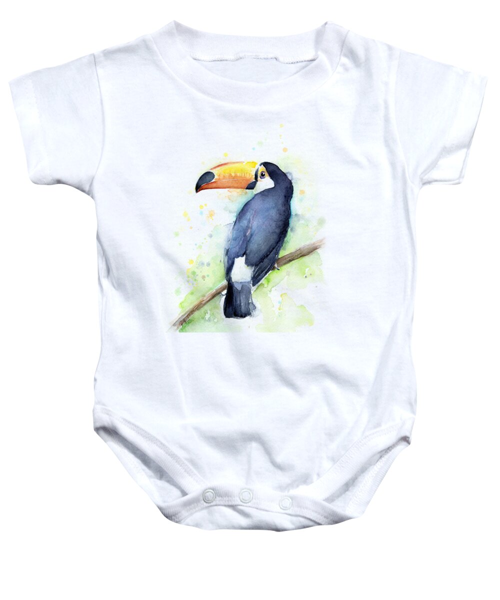 Watercolor Toucan Baby Onesie featuring the painting Toucan Watercolor by Olga Shvartsur