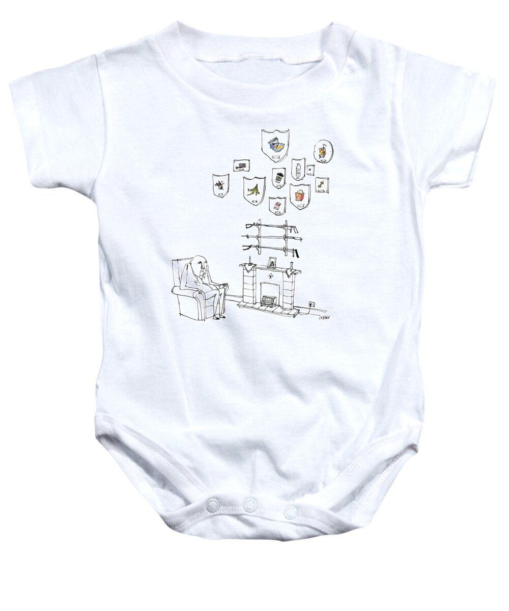 Captionless Baby Onesie featuring the drawing Trash Trophies by Edward Steed