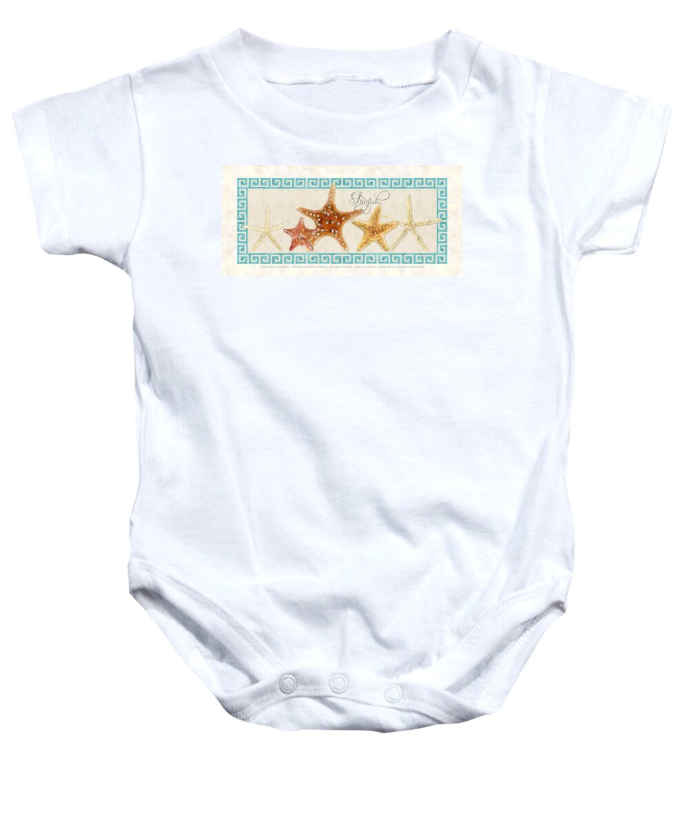 Orange Cushion Starfish Baby Onesie featuring the painting Treasures From the Sea - The Chorus Line by Audrey Jeanne Roberts