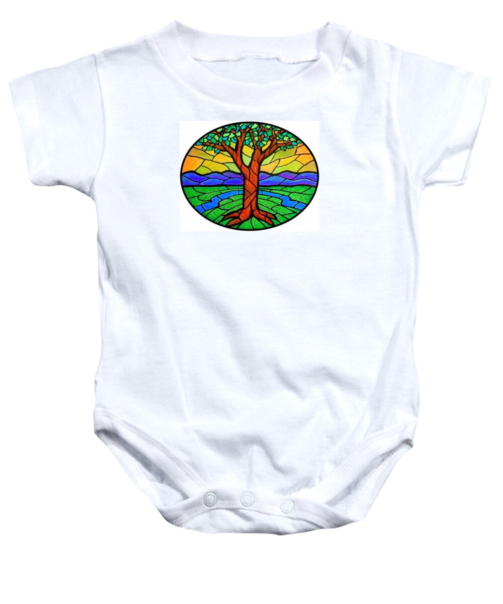 Tree Baby Onesie featuring the painting Tree of Grace - Summer by Jim Harris