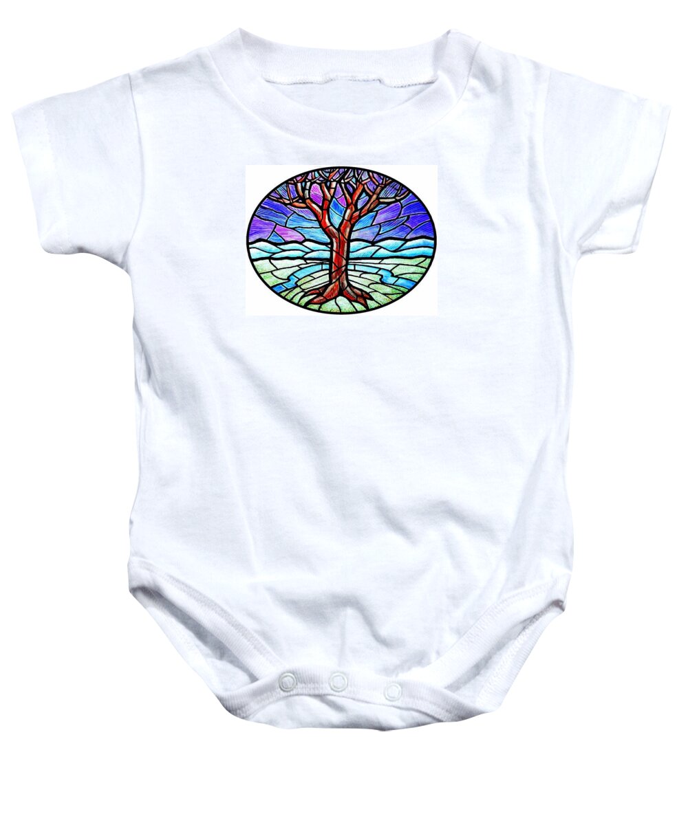 Tree Baby Onesie featuring the painting Tree of Grace - Winter by Jim Harris