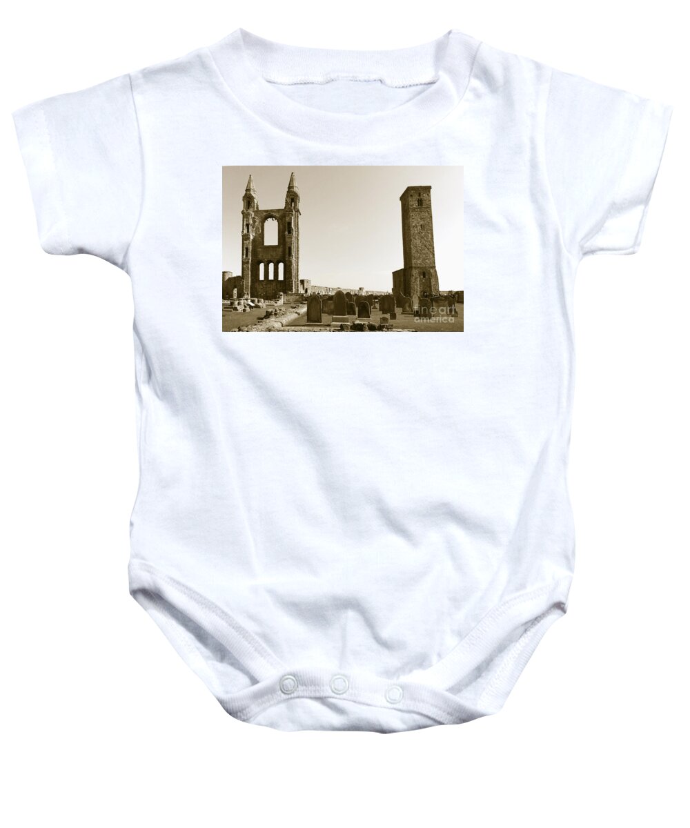 Twin Turrets And St. Rule's Tower Baby Onesie featuring the photograph Twin turrets and St. Rule's tower by Elena Perelman