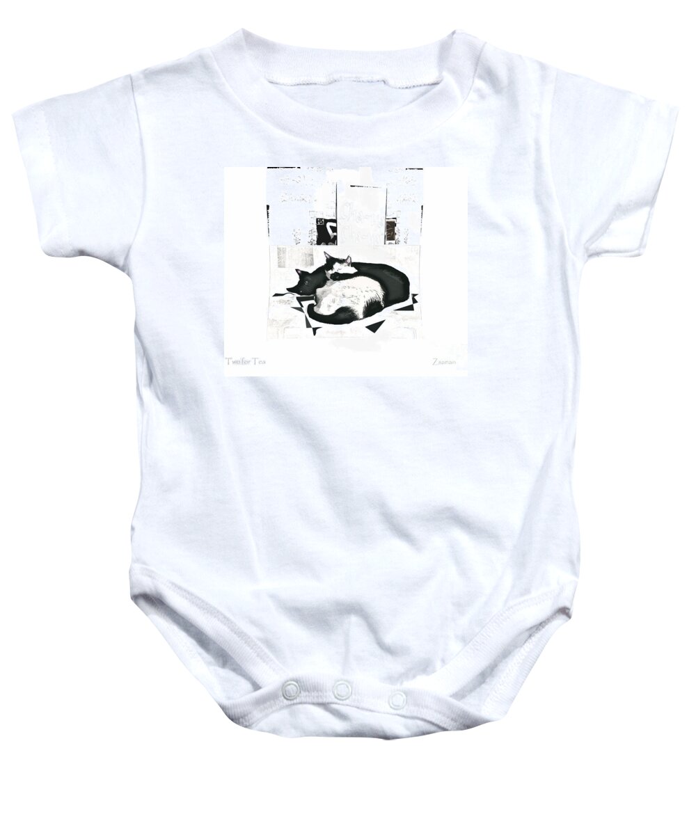 Cat Baby Onesie featuring the mixed media Ebony and Ivory by Zsanan Studio