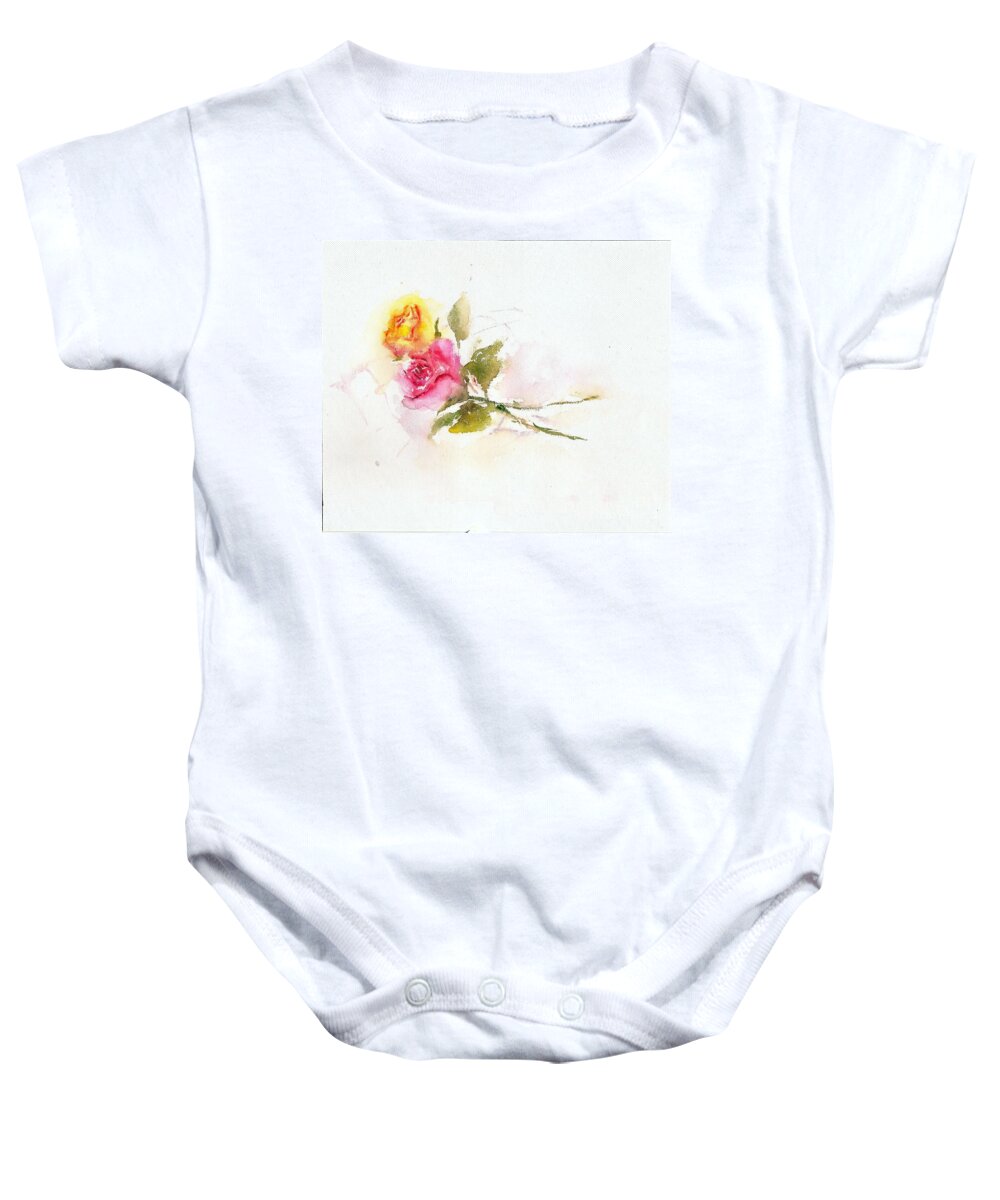 Roses Baby Onesie featuring the painting Two roses by Asha Sudhaker Shenoy