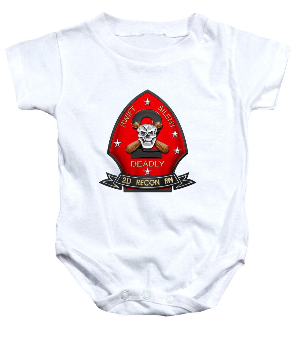 'military Insignia & Heraldry' Collection By Serge Averbukh Baby Onesie featuring the digital art U S M C 2nd Reconnaissance Battalion - 2nd Recon Bn Insignia over White Leather by Serge Averbukh