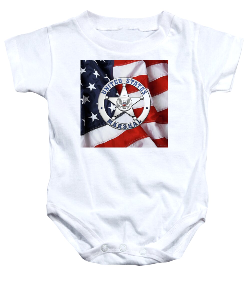 'law Enforcement Insignia & Heraldry' Collection By Serge Averbukh Baby Onesie featuring the digital art U. S. Marshals Service - U S M S Badge over American Flag by Serge Averbukh