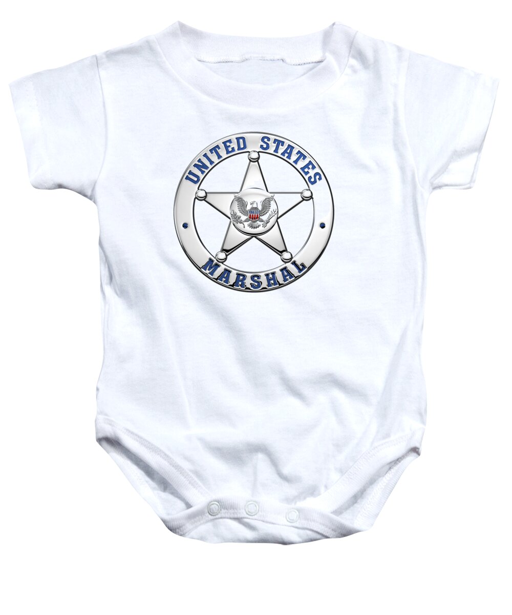 'law Enforcement Insignia & Heraldry' Collection By Serge Averbukh Baby Onesie featuring the digital art U. S. Marshals Service - U S M S Badge over White Leather by Serge Averbukh