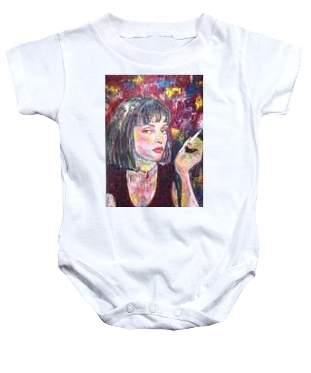 Uma Thurman Baby Onesie featuring the painting Uma Thurman by Sam Shaker