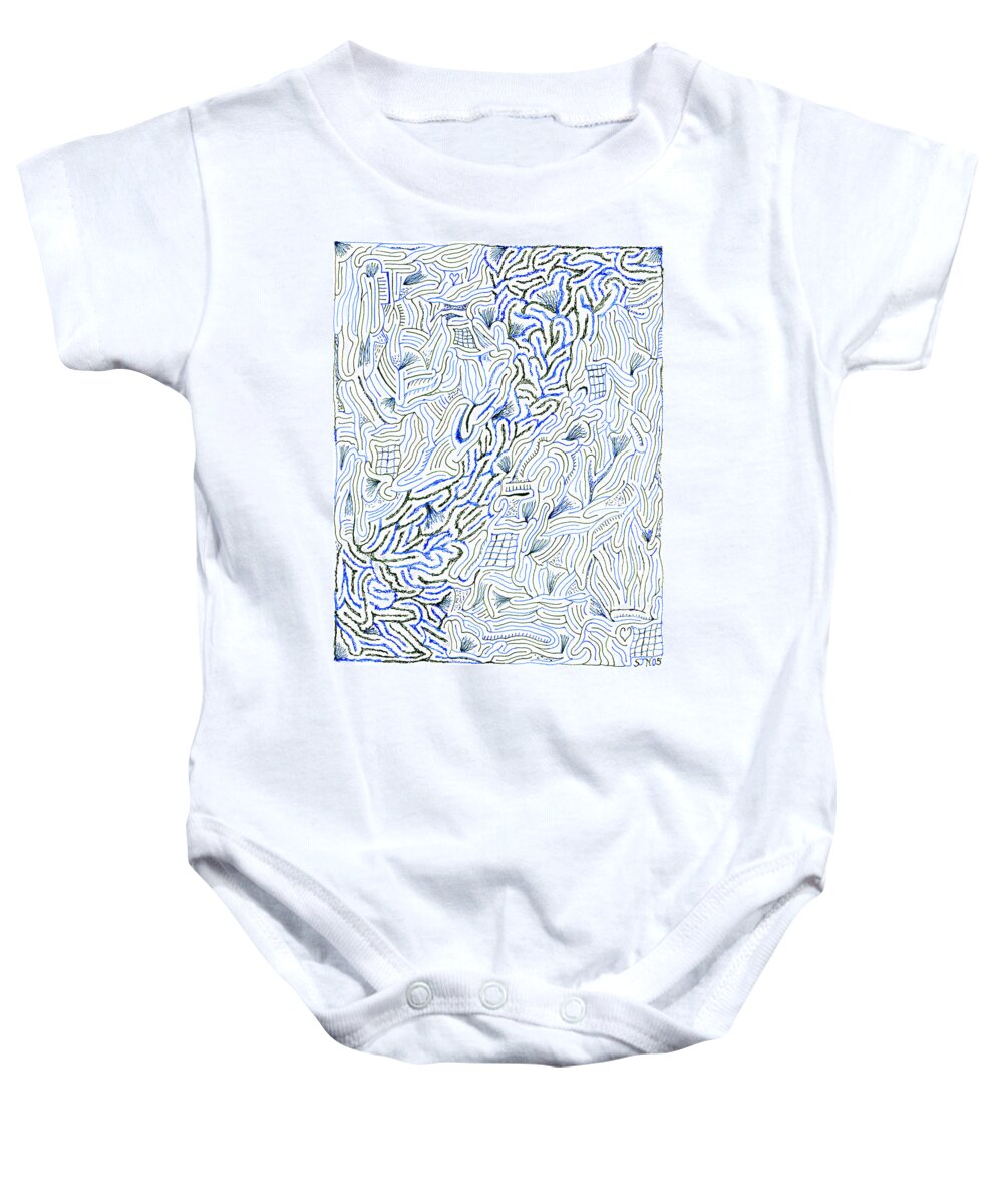 Mazes Baby Onesie featuring the drawing Undercurrent by Steven Natanson