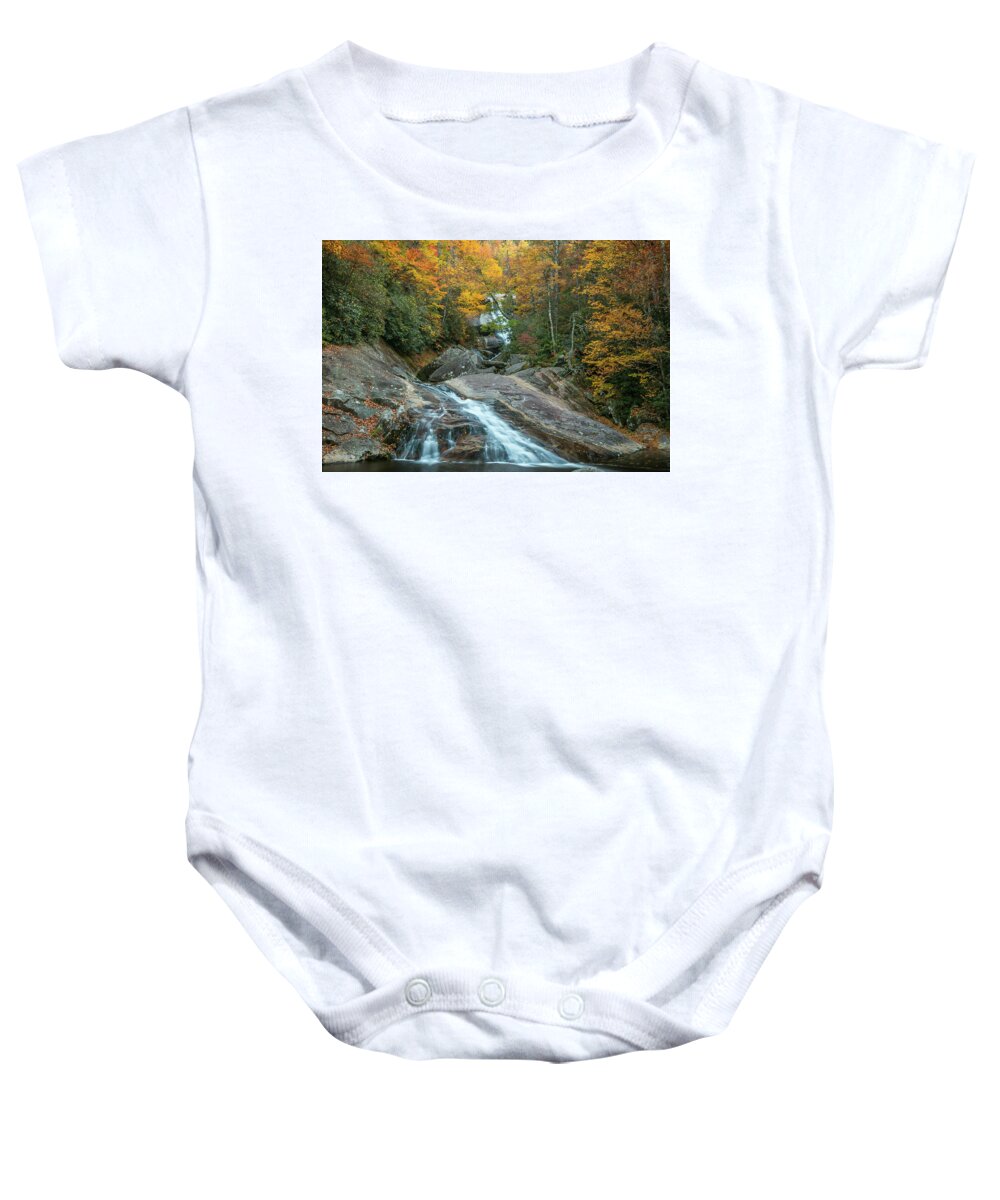 Upper Creek Falls Baby Onesie featuring the photograph Upper Creek Autumn Paradise by Chris Berrier