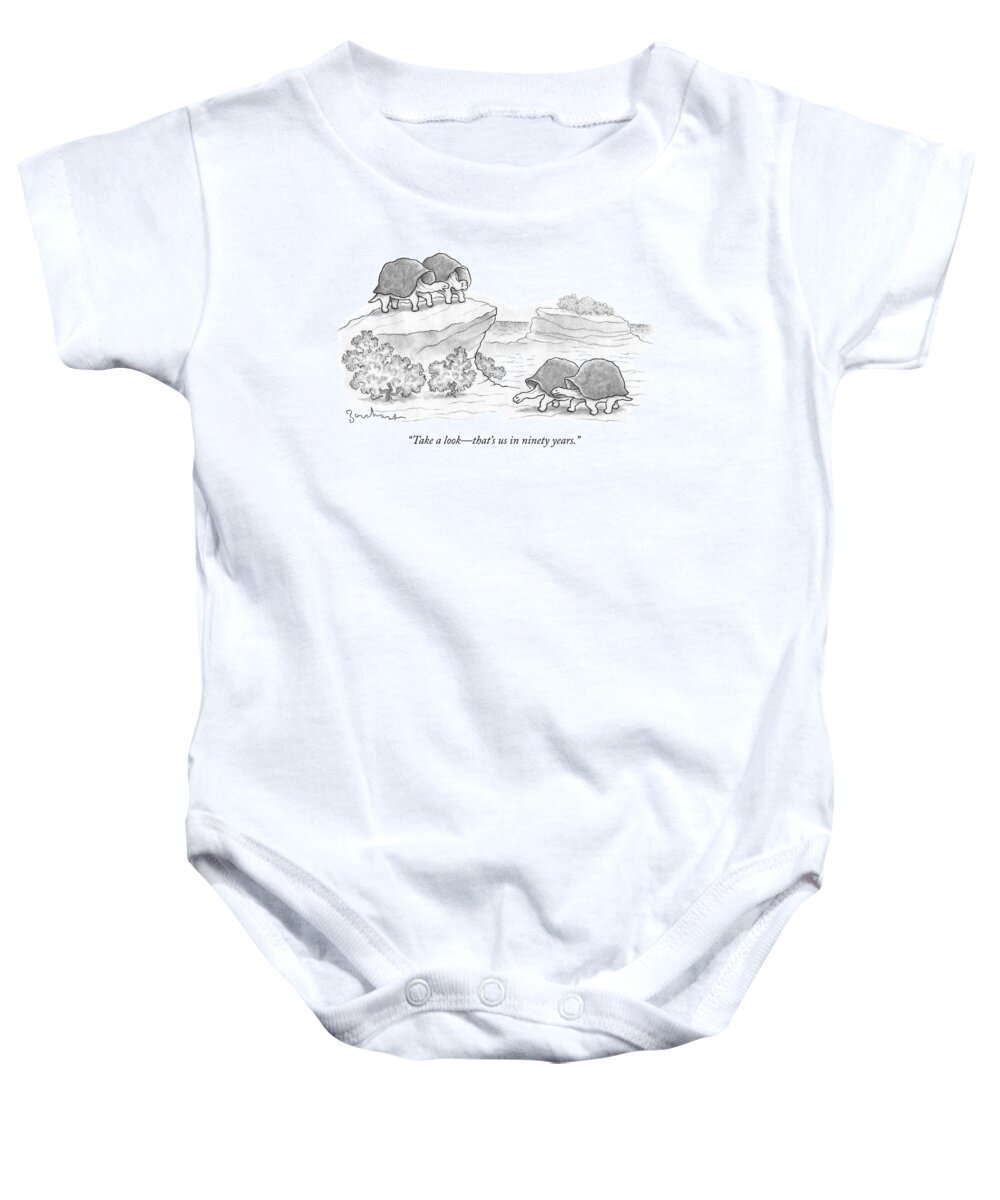 take A Lookthat's Us In Ninety Years. Turtles Baby Onesie featuring the drawing Us in ninety years by David Borchart