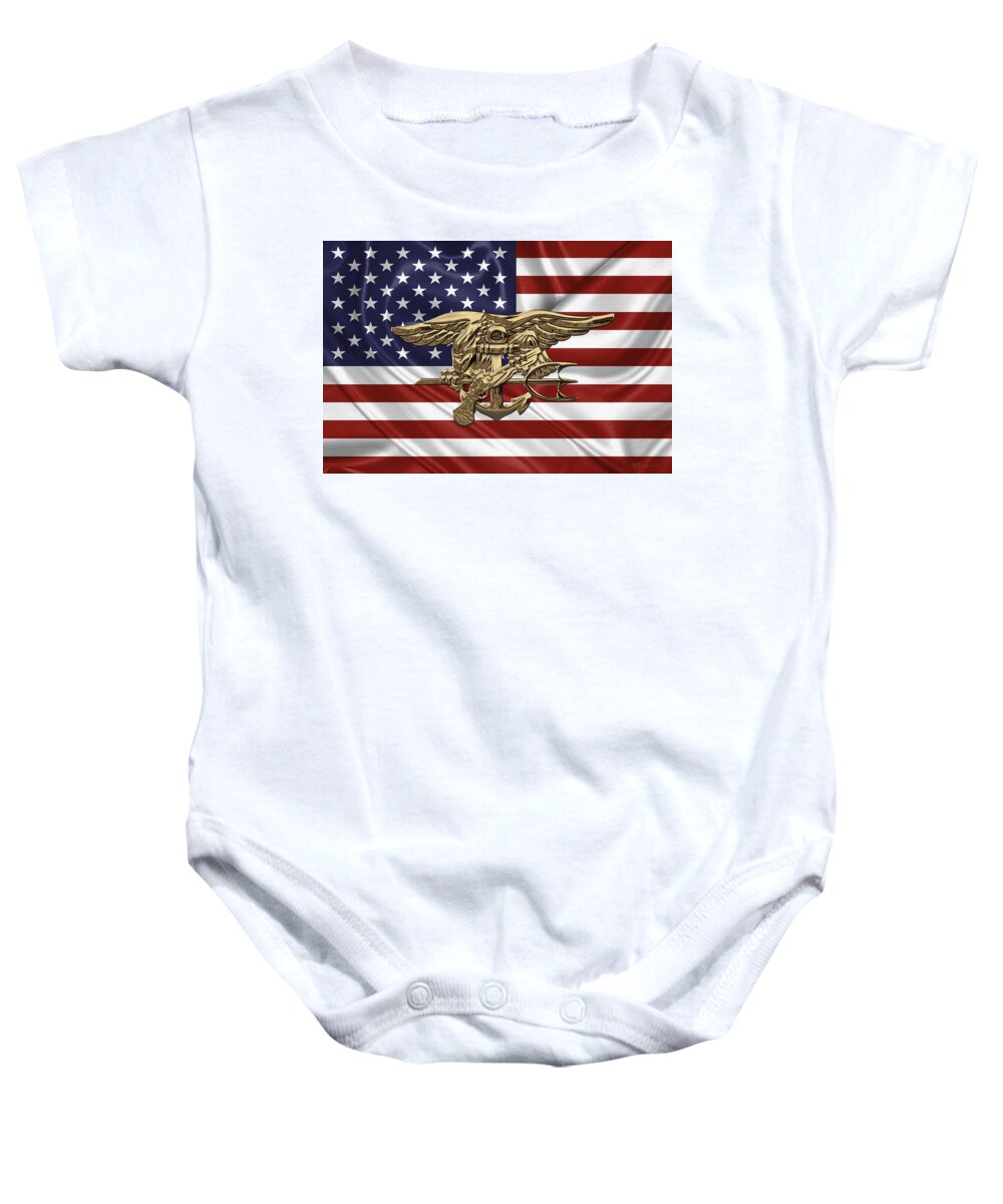 'military Insignia & Heraldry - Nswc' Collection By Serge Averbukh Baby Onesie featuring the digital art U.S. Navy SEALs Trident over U.S. Flag by Serge Averbukh