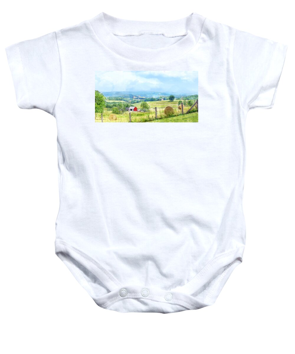 Valley Baby Onesie featuring the photograph Valley Farm by Frances Miller
