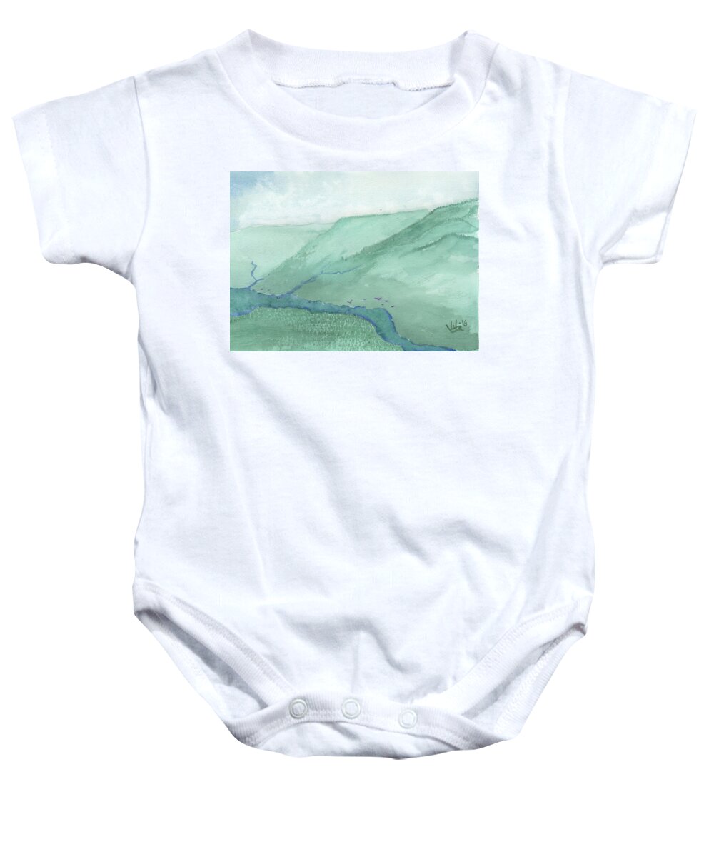 Mountains Baby Onesie featuring the painting Valley View by Victor Vosen