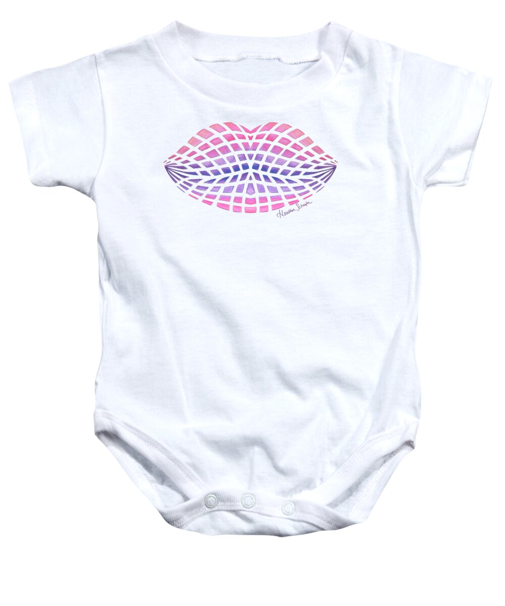 Vasarely Baby Onesie featuring the drawing Vasarely Style Lips by Heather Schaefer