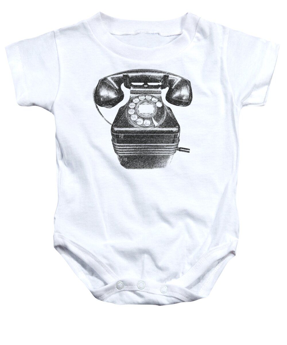 Telephone Baby Onesie featuring the digital art Vintage Telephone Tee by Edward Fielding