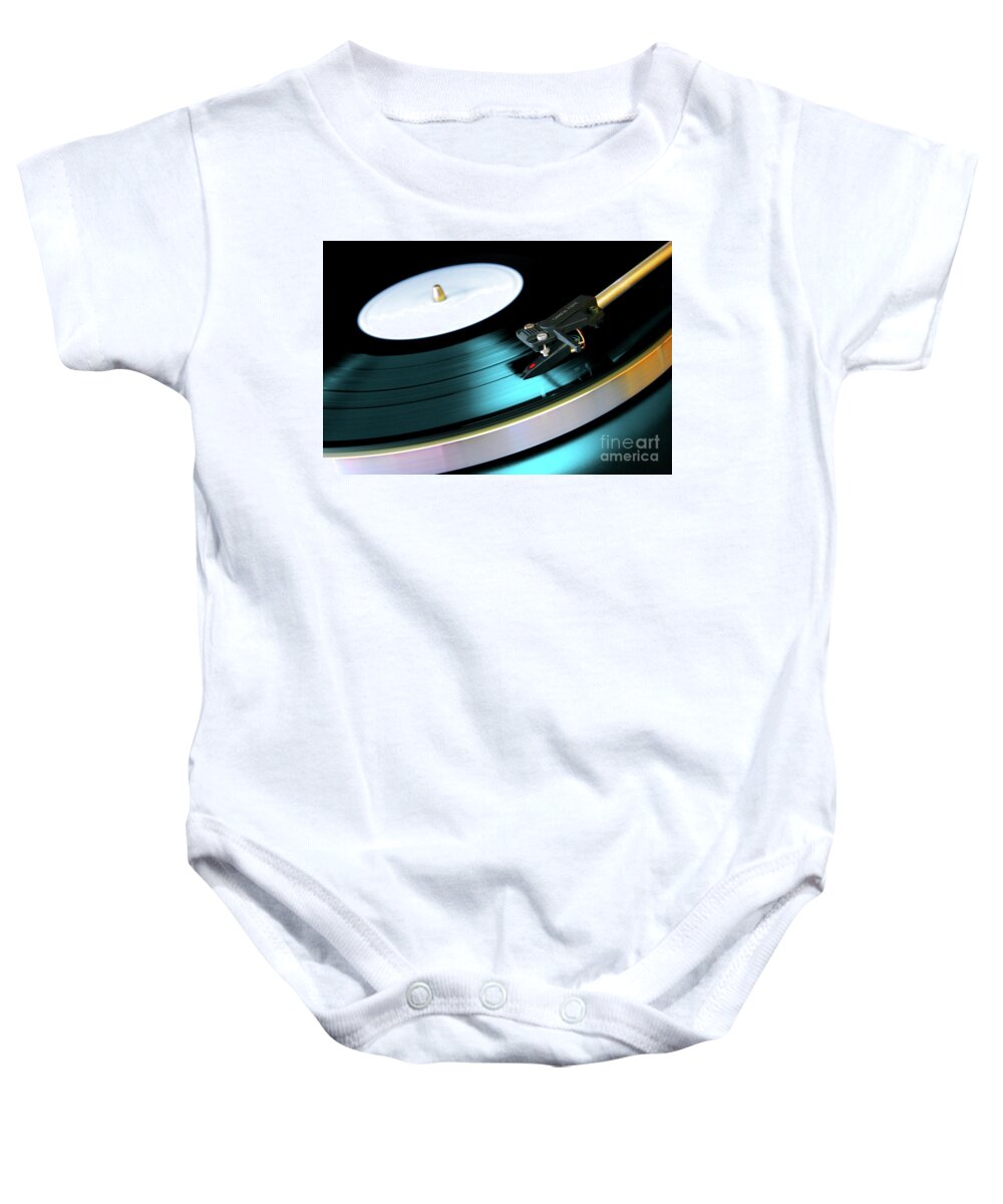 Abstract Baby Onesie featuring the photograph Vinyl Record by Carlos Caetano