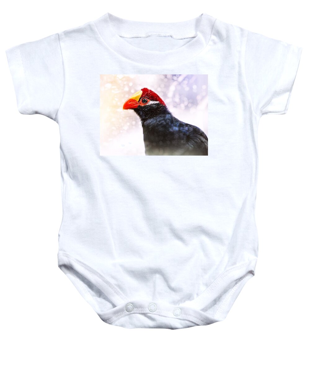 Violet Turaco Baby Onesie featuring the photograph Violet Turaco by Jaroslav Buna