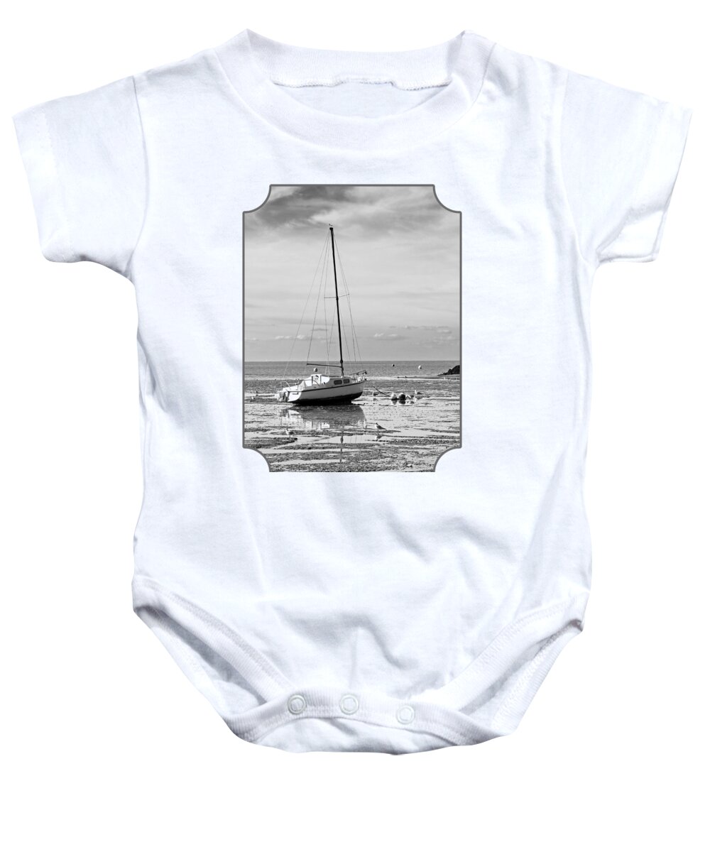 Boat Baby Onesie featuring the photograph Waiting For High Tide Black and White by Gill Billington