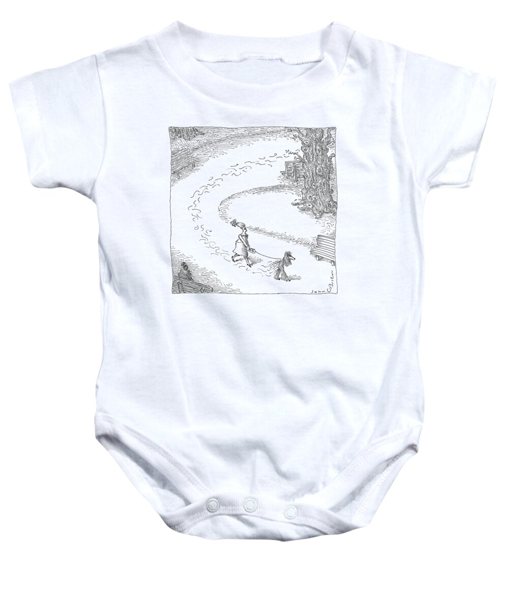Dog Baby Onesie featuring the drawing Walking the Dog by John O'Brien