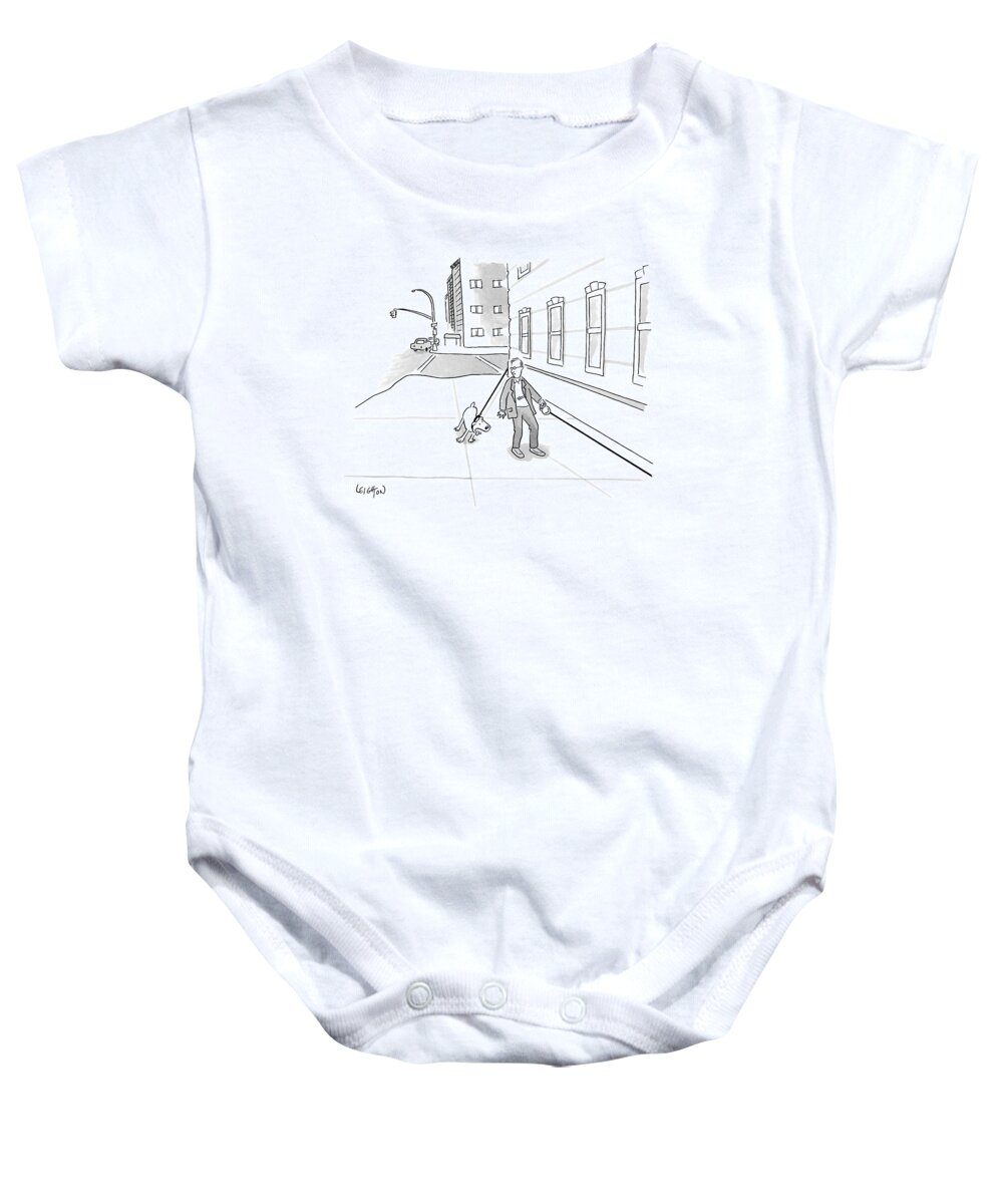Urban Baby Onesie featuring the drawing Walking the Dog by Robert Leighton