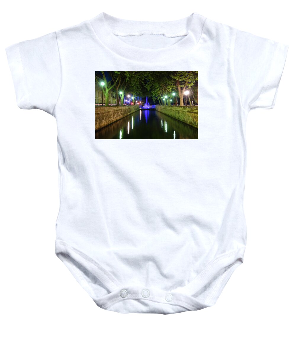 Water Baby Onesie featuring the photograph Water Fountain at Night by Scott Carruthers