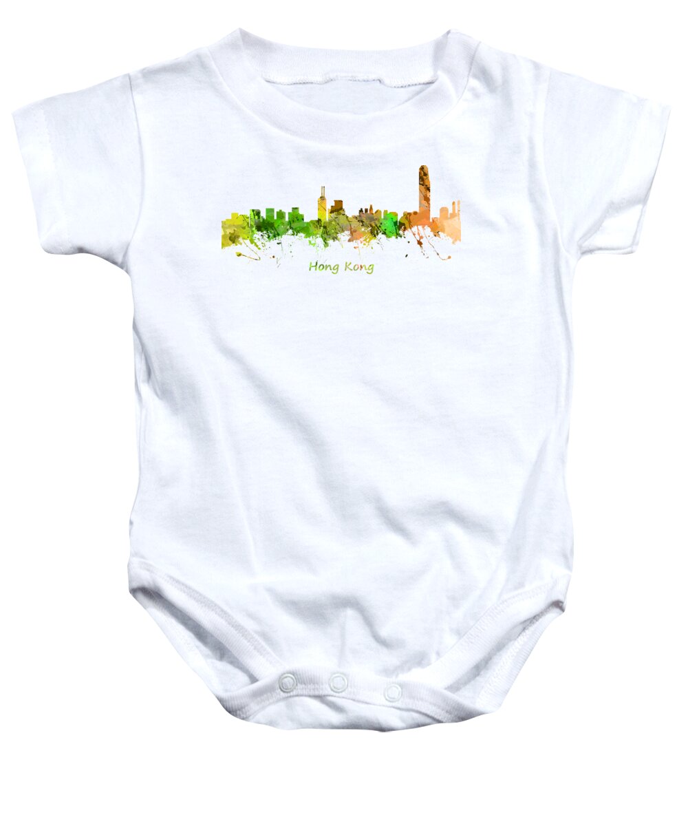 Hong Kong; City Skyline; Watercolour; Watercolour; Urban; Silhouette; Cityscape; Skyline; Digital Art; Home Dcor; Fine Art; Serene; Canvas; Colourful; Art; Prints; Buy Baby Onesie featuring the painting Watercolor Skyline of Hong Kong by Chris Smith