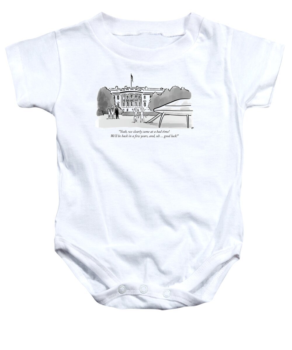 “yeah Baby Onesie featuring the drawing We clearly came at a bad time by Pia Guerra